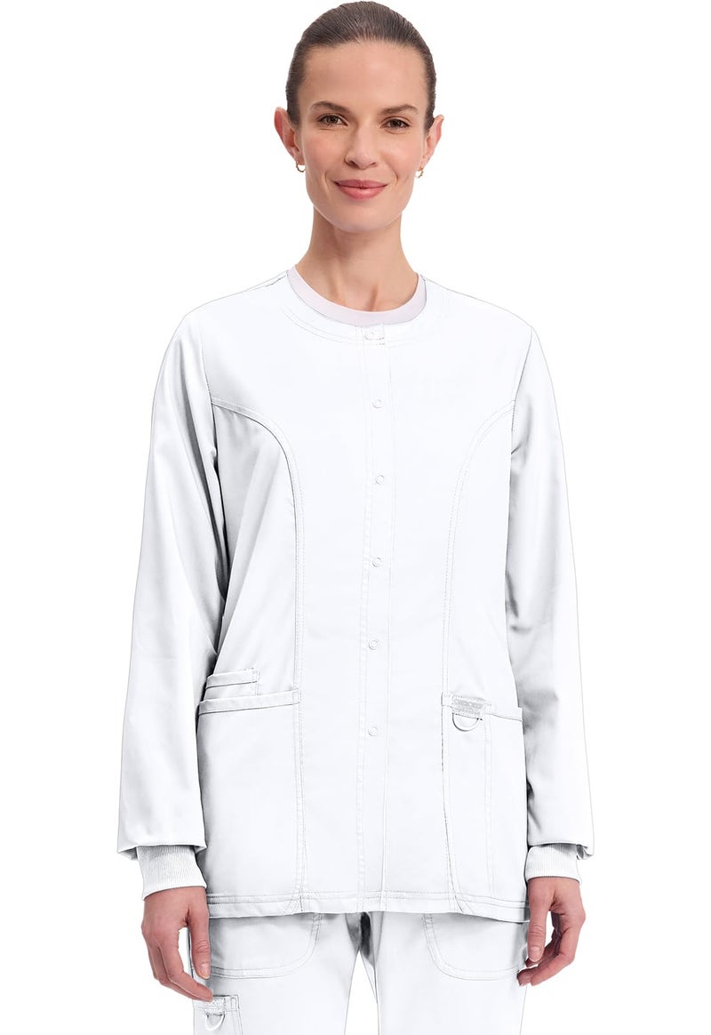 Cherokee Women's Snap Front Warm-up Jacket, White, Large - Image 1